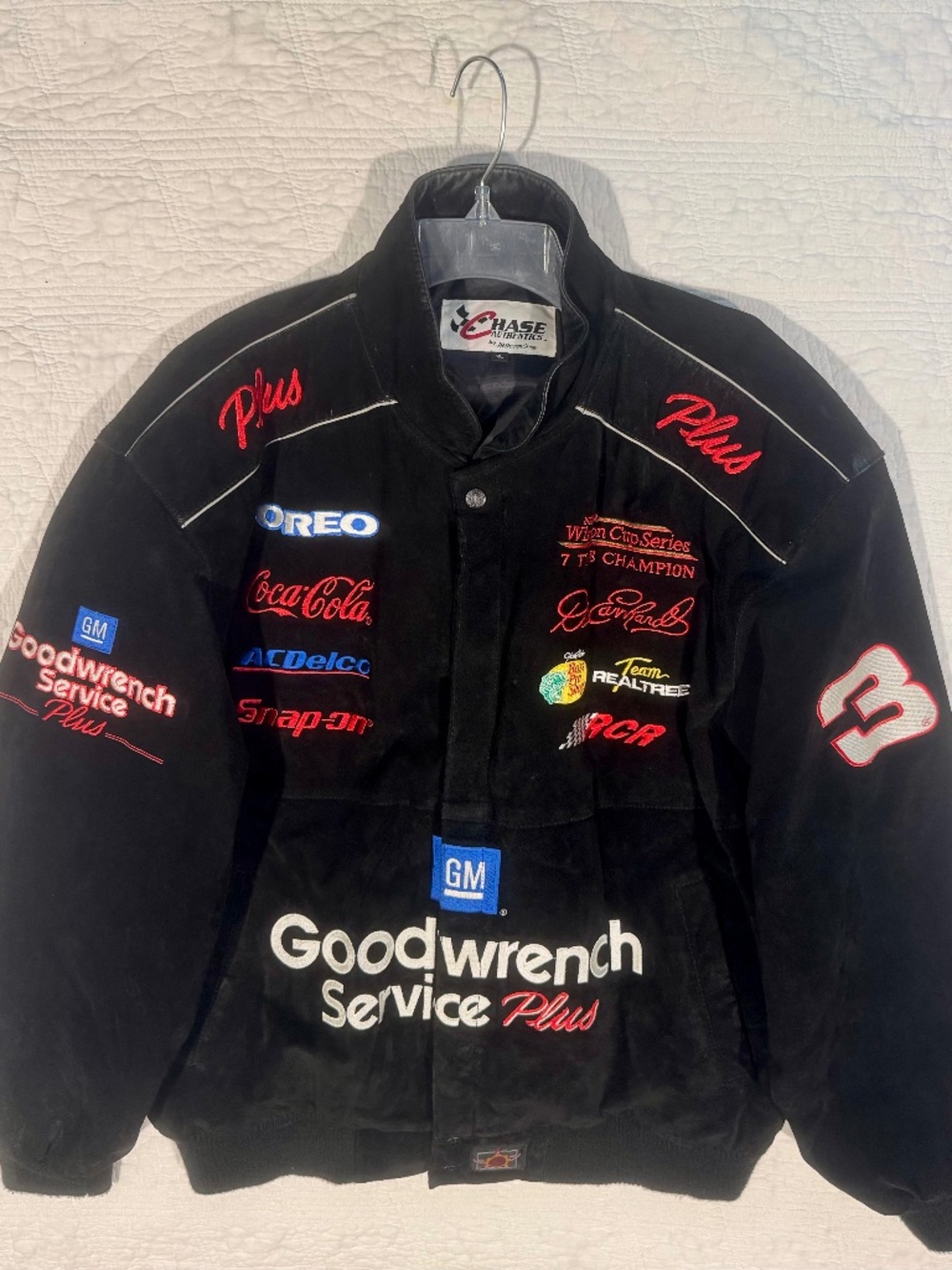 Vintage Dale Earnhardt #3 GM Black Suede Bomber Jacket — Chase Authentics XL